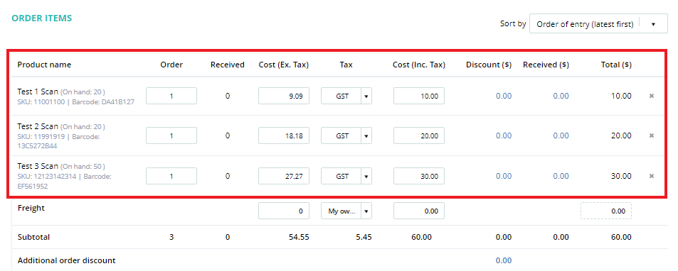 Sorting Items In A Purchase Order