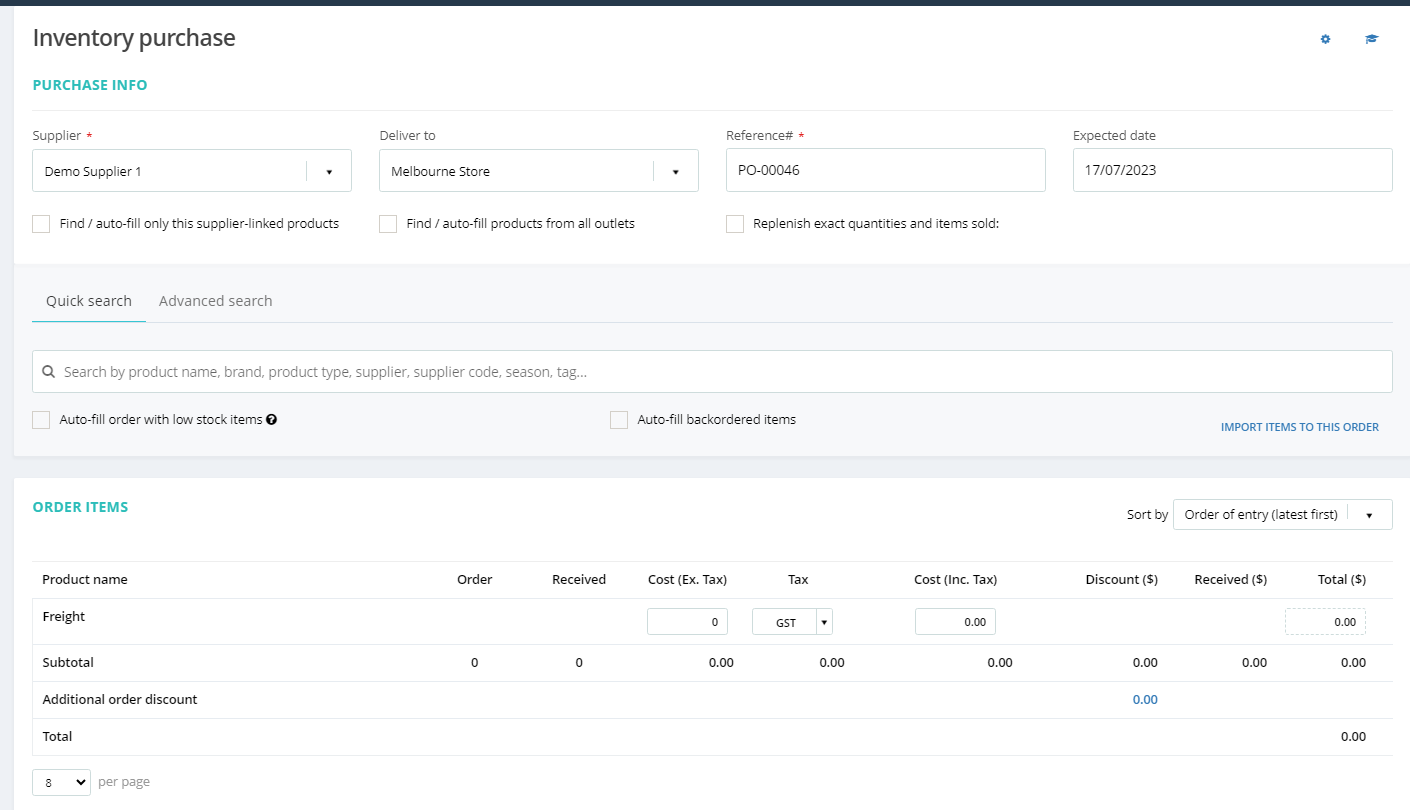 Sorting Items In A Purchase Order