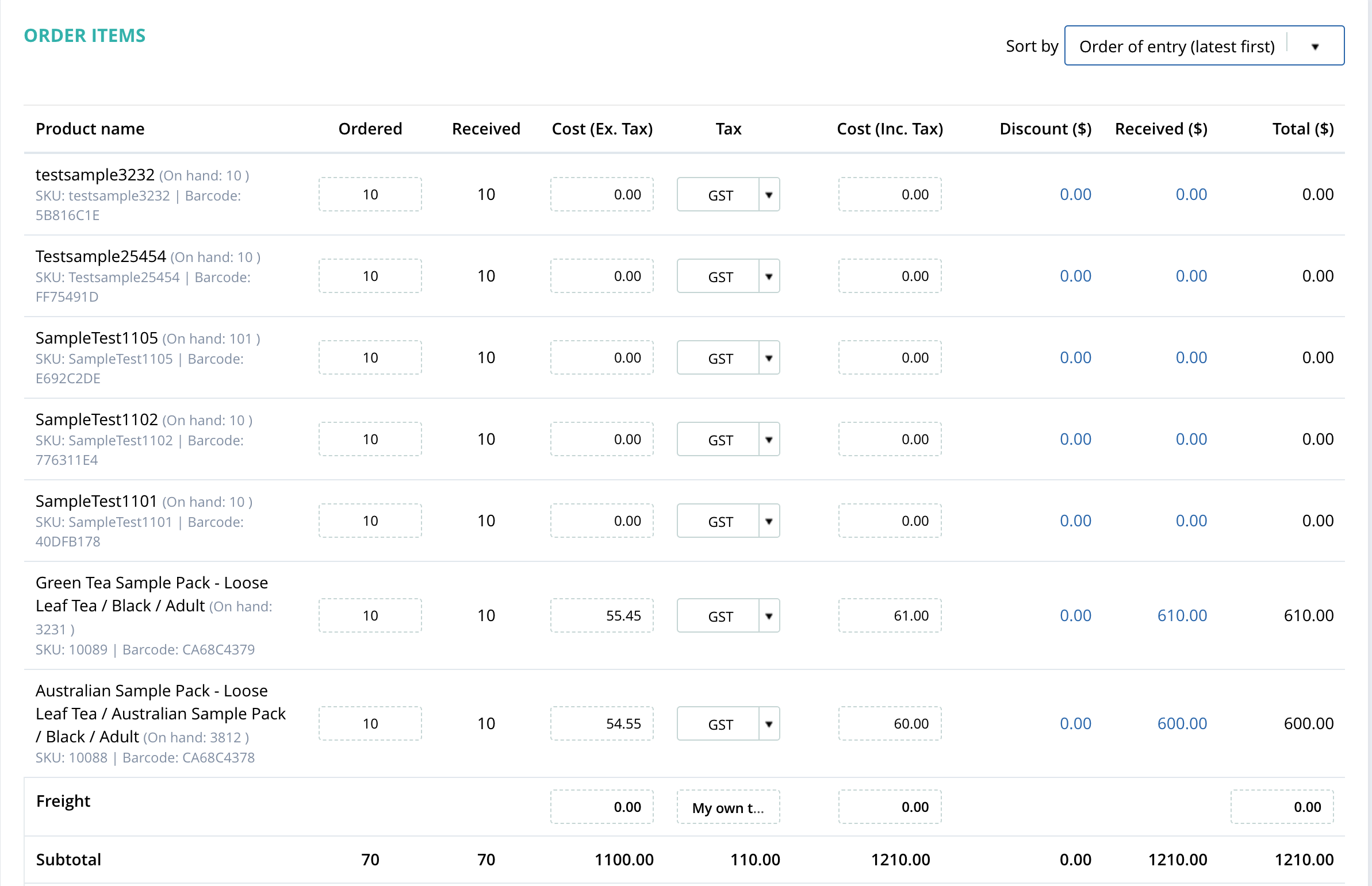 Sorting Items In A Purchase Order