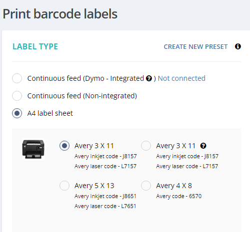 A4 Sheet Barcode sticker